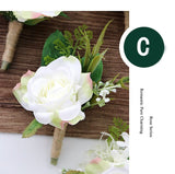 YO CHO White Silk Rose Wrist Corsage for Guests