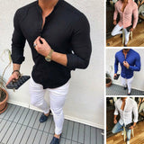 Linen Cotton Button Long Sleeve Slim Fitness Shirt Slim Fit Casual Male Shirts Pure Color Blouse Tops