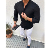 Linen Cotton Button Long Sleeve Slim Fitness Shirt Slim Fit Casual Male Shirts Pure Color Blouse Tops