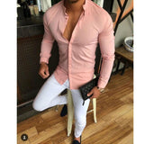 Linen Cotton Button Long Sleeve Slim Fitness Shirt Slim Fit Casual Male Shirts Pure Color Blouse Tops
