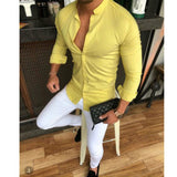 Linen Cotton Button Long Sleeve Slim Fitness Shirt Slim Fit Casual Male Shirts Pure Color Blouse Tops