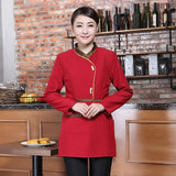 Hotel Work Clothing Spring and Autumn Long Sleeve Black Single Breasted Waiter Coat+Apron Set Restaurant Waitress Thick Uniforms