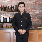 Hotel Work Clothing Spring and Autumn Long Sleeve Black Single Breasted Waiter Coat+Apron Set Restaurant Waitress Thick Uniforms