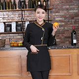Hotel Work Clothing Spring and Autumn Long Sleeve Black Single Breasted Waiter Coat+Apron Set Restaurant Waitress Thick Uniforms