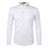 Fashion Embroidery Shirt Men 2018 Autumn New Mandarin Collar Long Sleeve Dress Shirt Mens Slim Fit Wedding Tuxedo Shirts Male