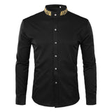 Fashion Embroidery Shirt Men 2018 Autumn New Mandarin Collar Long Sleeve Dress Shirt Mens Slim Fit Wedding Tuxedo Shirts Male