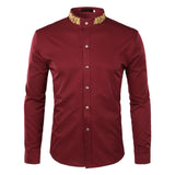 Fashion Embroidery Shirt Men 2018 Autumn New Mandarin Collar Long Sleeve Dress Shirt Mens Slim Fit Wedding Tuxedo Shirts Male
