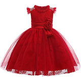 New Style Girl Wedding Party One-character Shoulder Nail Pearl Flower Banquet Ball Dress