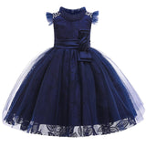 New Style Girl Wedding Party One-character Shoulder Nail Pearl Flower Banquet Ball Dress