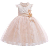 New Style Girl Wedding Party One-character Shoulder Nail Pearl Flower Banquet Ball Dress