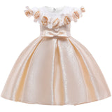 New Style Girl Wedding Party One-character Shoulder Nail Pearl Flower Banquet Ball Dress
