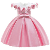 New Style Girl Wedding Party One-character Shoulder Nail Pearl Flower Banquet Ball Dress