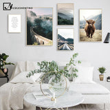 Wall Art Landscape Canvas Poster Nordic Nine Arch Bridge Foggy Forest Print - shopwishi 