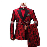New Doublue Breasted Suit Men Terno Masculino Men Suits Tuxedo Prom Party Suits Floral Wedding Groom Suit