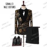 New Doublue Breasted Suit Men Terno Masculino Men Suits Tuxedo Prom Party Suits Floral Wedding Groom Suit
