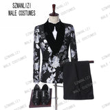 New Doublue Breasted Suit Men Terno Masculino Men Suits Tuxedo Prom Party Suits Floral Wedding Groom Suit