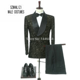 New Doublue Breasted Suit Men Terno Masculino Men Suits Tuxedo Prom Party Suits Floral Wedding Groom Suit