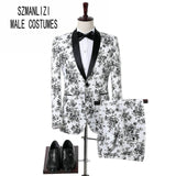 New Doublue Breasted Suit Men Terno Masculino Men Suits Tuxedo Prom Party Suits Floral Wedding Groom Suit