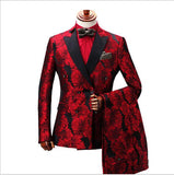 New Doublue Breasted Suit Men Terno Masculino Men Suits Tuxedo Prom Party Suits Floral Wedding Groom Suit