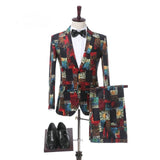 New Doublue Breasted Suit Men Terno Masculino Men Suits Tuxedo Prom Party Suits Floral Wedding Groom Suit