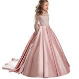Little Flower Girl Dresses for Weddings Banquet Dress Girl Beaded Birthday First Communion Dresses Petals Long Sleeves Ball Gown