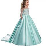 Little Flower Girl Dresses for Weddings Banquet Dress Girl Beaded Birthday First Communion Dresses Petals Long Sleeves Ball Gown