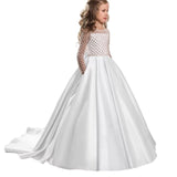 Little Flower Girl Dresses for Weddings Banquet Dress Girl Beaded Birthday First Communion Dresses Petals Long Sleeves Ball Gown