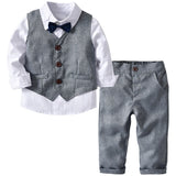 Boys Wedding Suits Kids Clothes Toddler Formal Kids Suit Children'S Wear Grey Vest + Shirt + Trousers Boys Outfit Baby Clothes