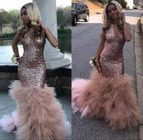 vestido de gala Sexy Black Girls Mermaid Pink Prom Dresses 2019 Sequined African Ruffled Train Long Formal Evening Party Gowns