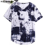 Casual Tee Shirts Short Sleeve Tie Dye Men T Shirts V Neck Slim Fit Casual Shirt