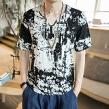 Casual Tee Shirts Short Sleeve Tie Dye Men T Shirts V Neck Slim Fit Casual Shirt