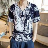 Casual Tee Shirts Short Sleeve Tie Dye Men T Shirts V Neck Slim Fit Casual Shirt