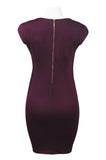 Cap Sleeve Faux Leather Detail Back Zipper Ponte Dress