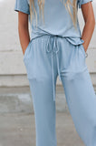 DT Emma two-piece set: ribbed tee & cropped palazzo pants in Baby Blue