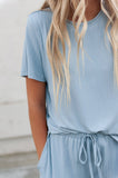 DT Emma two-piece set: ribbed tee & cropped palazzo pants in Baby Blue