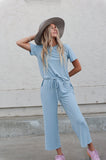 DT Emma two-piece set: ribbed tee & cropped palazzo pants in Baby Blue