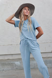 DT Emma two-piece set: ribbed tee & cropped palazzo pants in Baby Blue