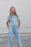 DT Emma two-piece set: ribbed tee & cropped palazzo pants in Baby Blue